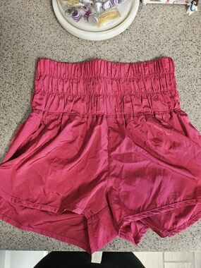 Free People High-Waist Smocked Magenta Shorts